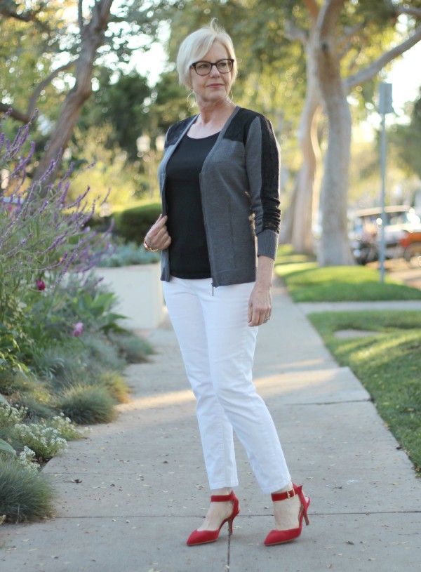 NYDJ white denim, Nanette Lepore cardigan