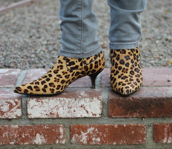 leopard calf hair boots, kitten heel boots