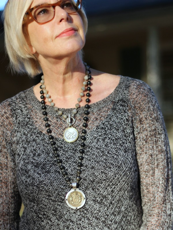 Eileen Fisher linen sweater, French Kande necklaces