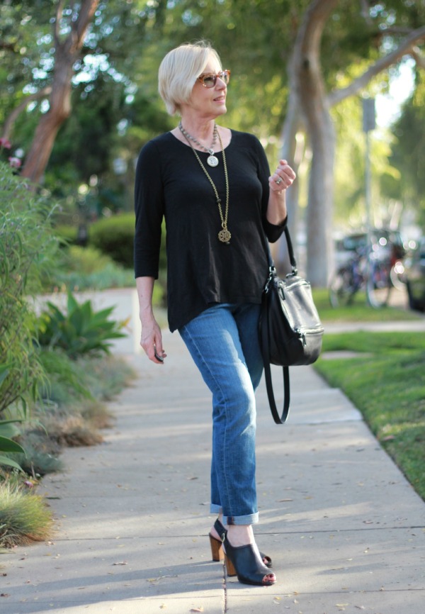 Eileen Fisher Top, boyfriend jeans, Givenchy bag