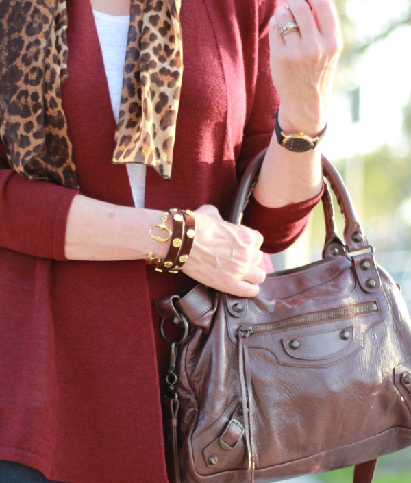 Balenciaga bag, Eileen Fisher cardigan