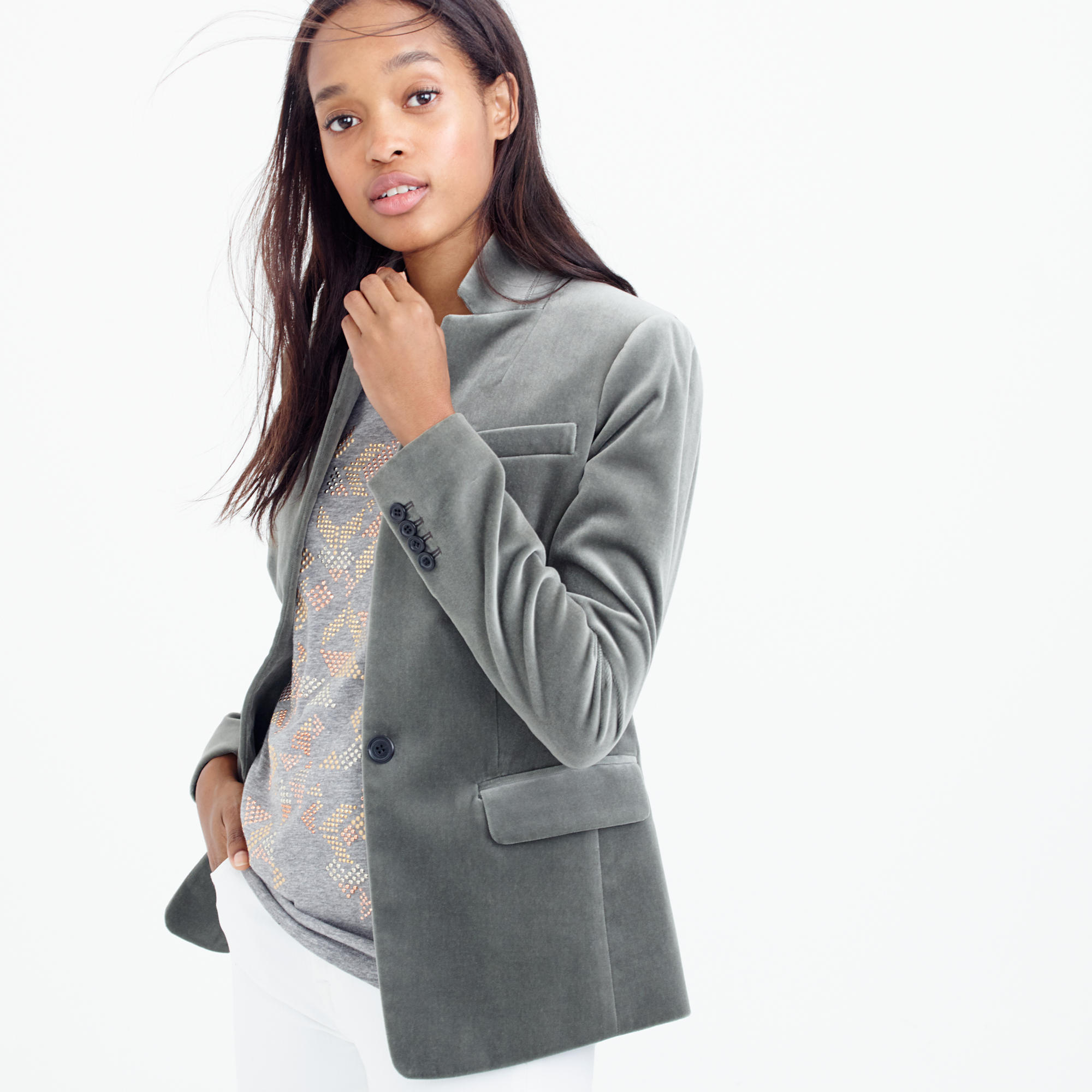 Grey velvet jacket on sale womens