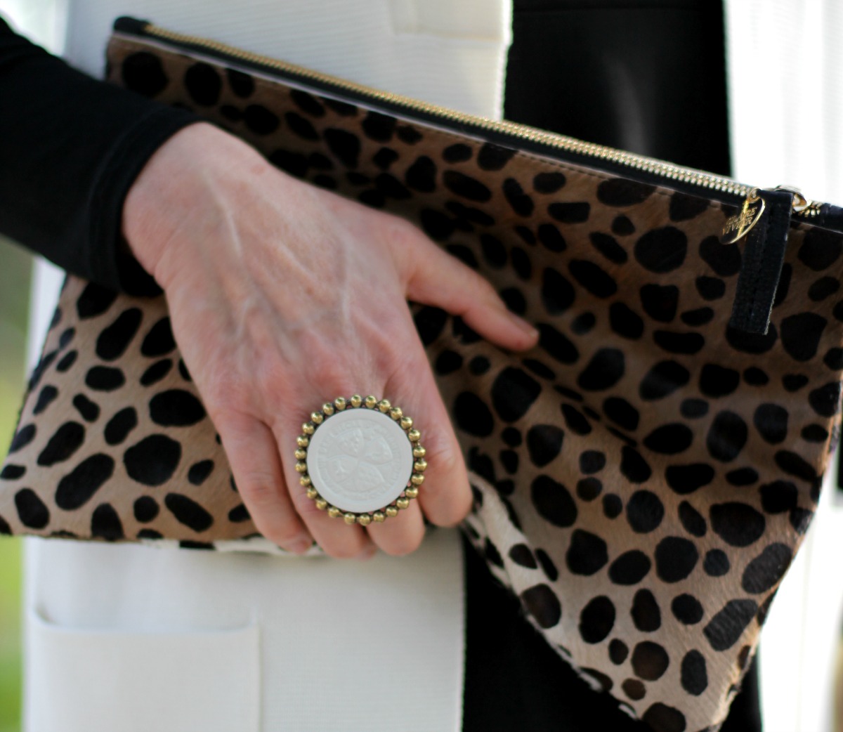 French Kande ring, Clare V leopard pouch
