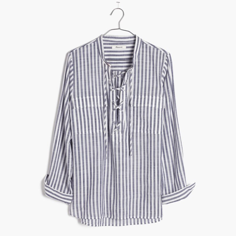 laced front striped shirt