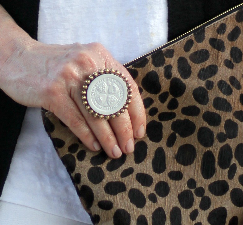 Clare V leopard clutch, French Kande ring