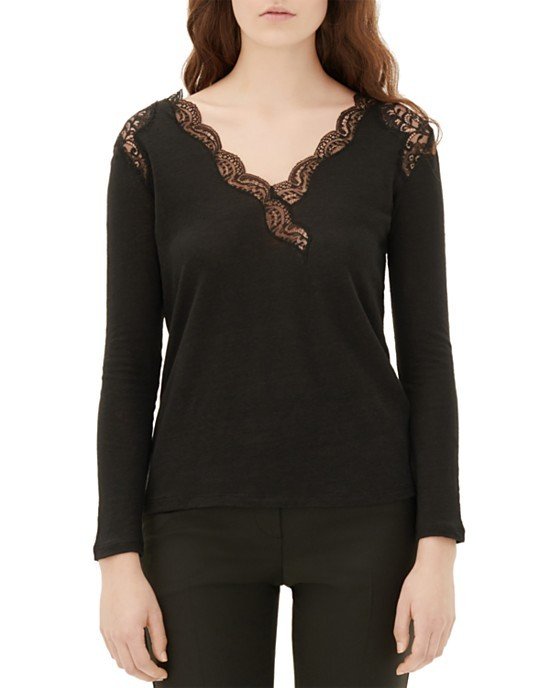 long-sleeved top with lace insets