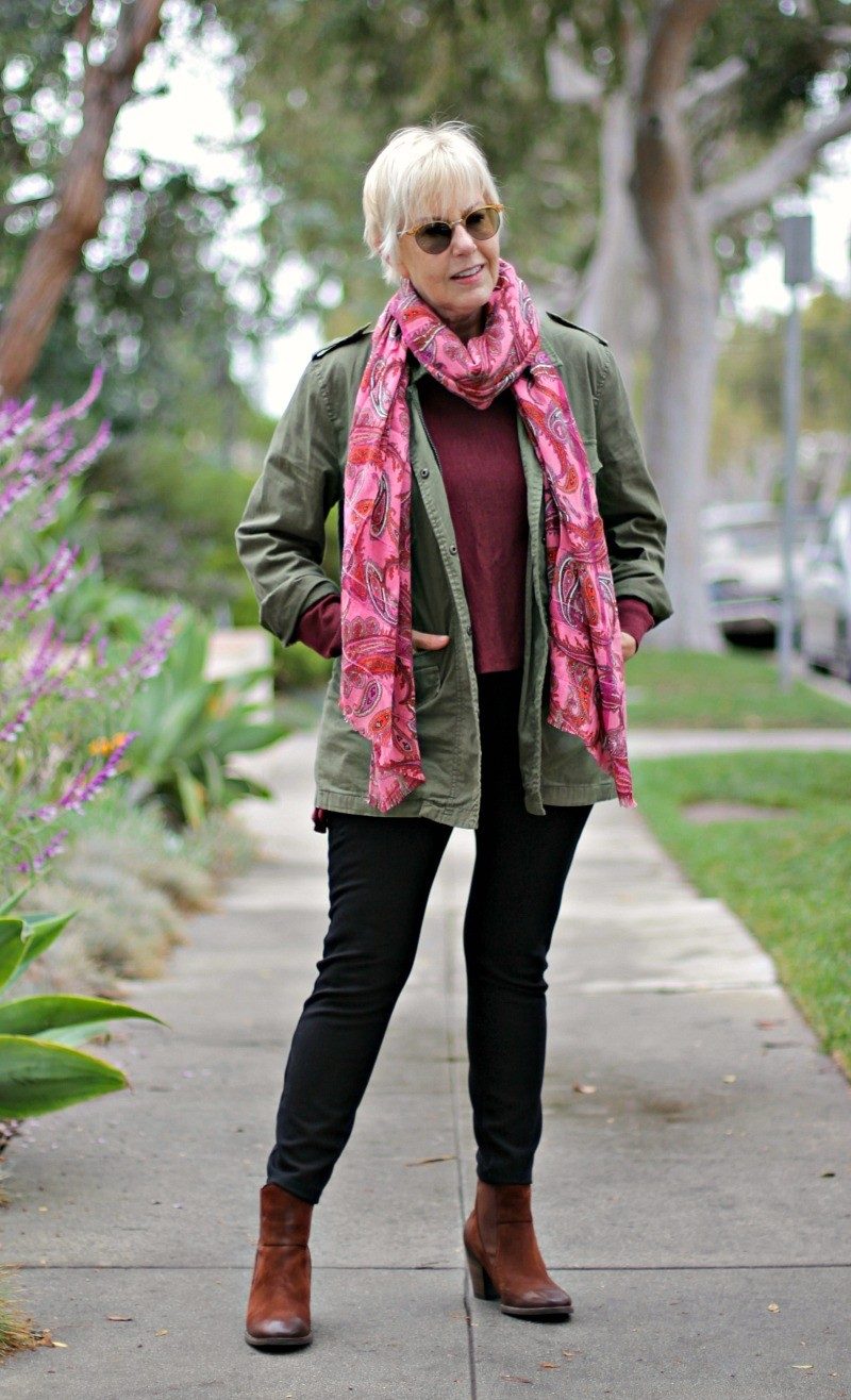 pink, olive and rust fall outfit