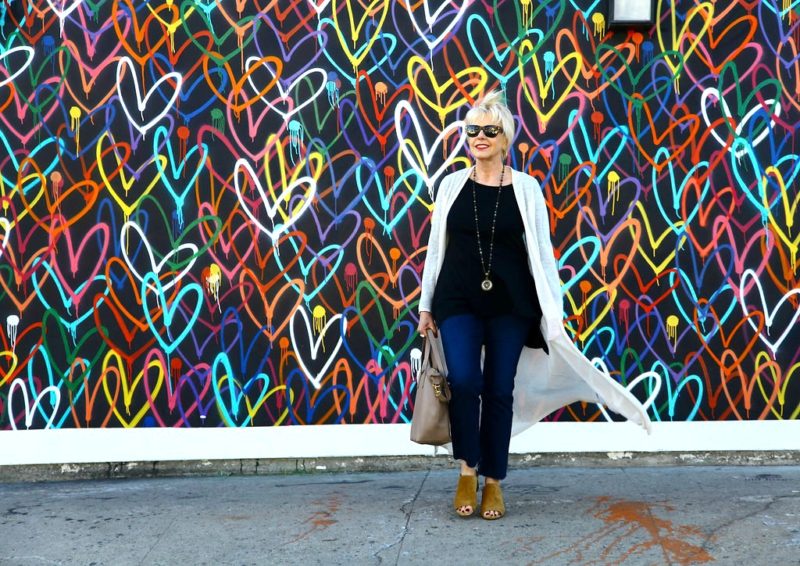 jeans and a tee with long cardigan