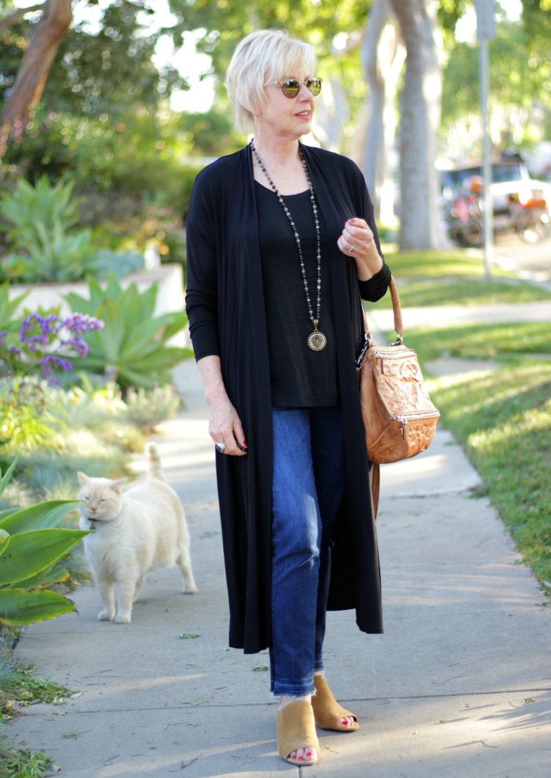 Outfit With Raw Hem Jeans And A Long Cardigan...