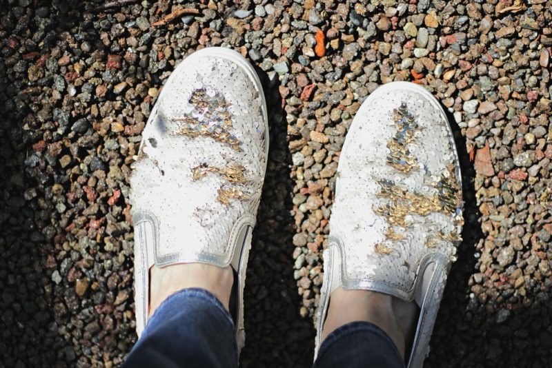 distressed sequin sneakers