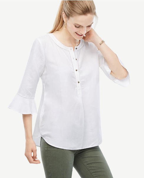 Ann Taylor linen popover with bell sleeves