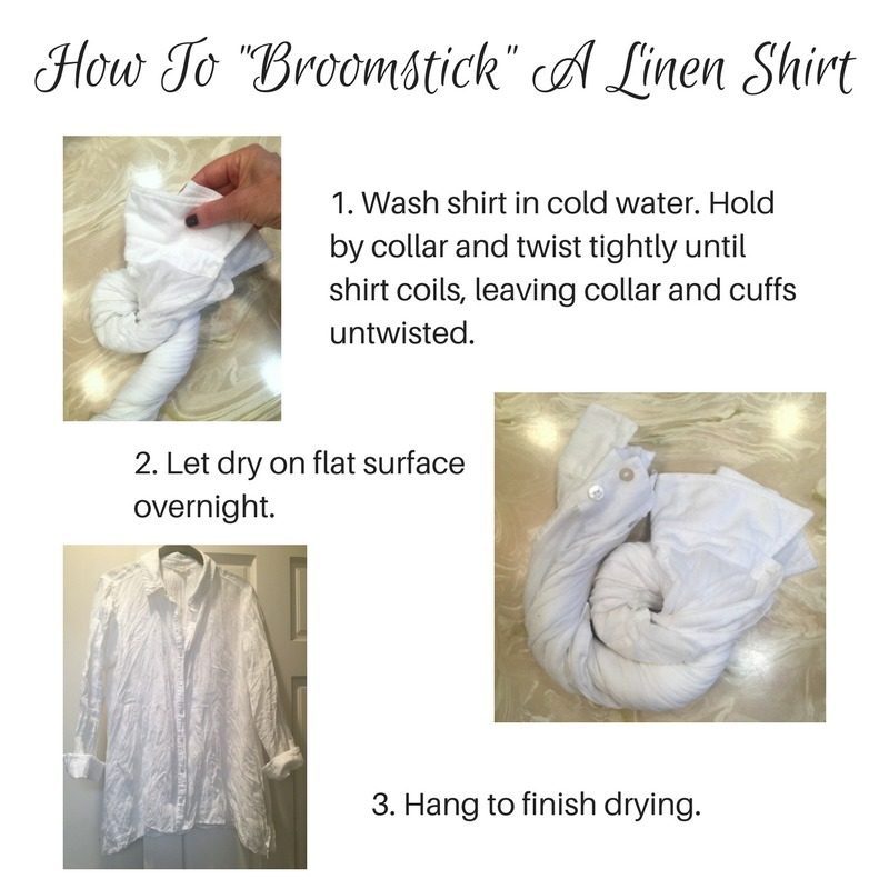 style blogger Susan B. uses a "broomstick" method to create a pleated effect on a linen shirt