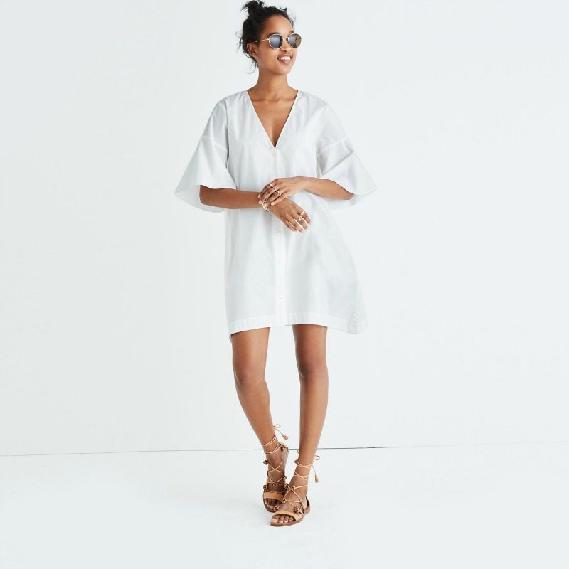details: Madewell white cotton dress with bell sleeves
