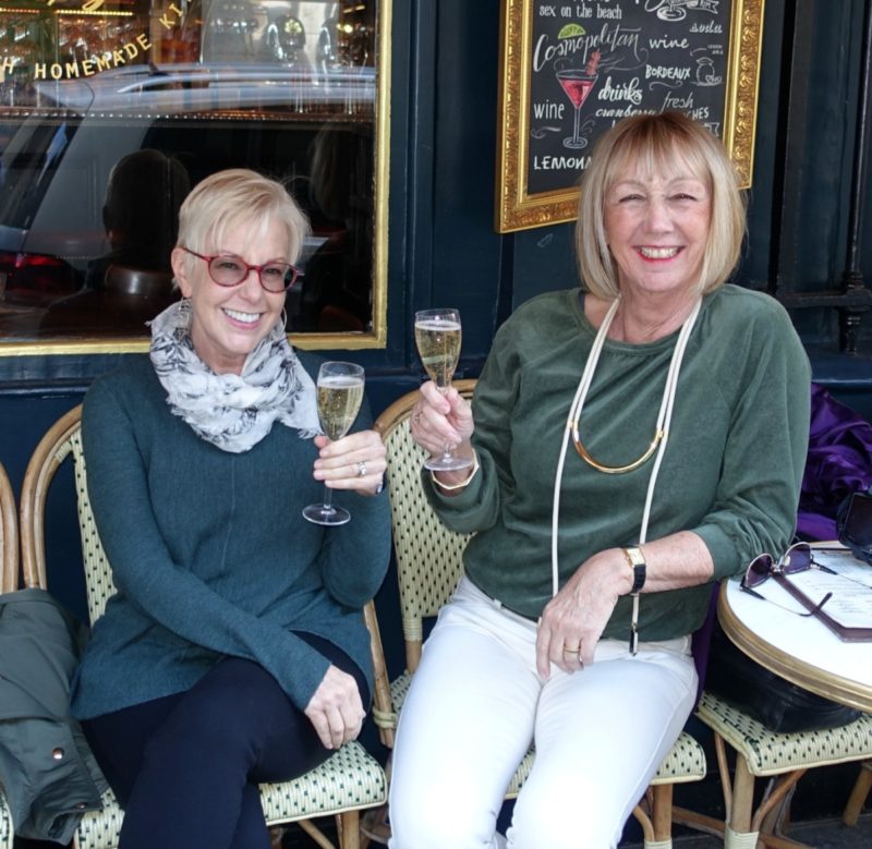 Susan B. and fellow blogger Greetje enjoy a glass of champagne in Paris.