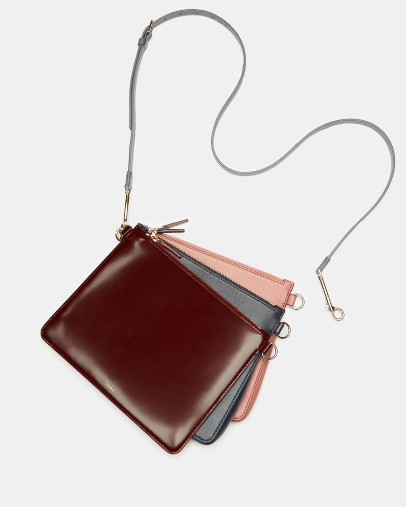 Theory triple pouch crossbody bag. Details at une femme d'un certain age.