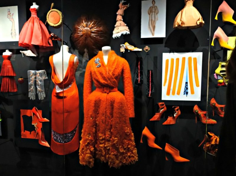 orange pieces from Dior exhibition in Paris. More at une femme d'un certain age.