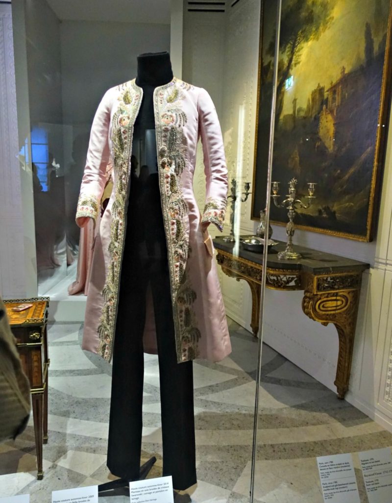 embroidered jacket and 18th century furniture at Christian Dior exhibition. More at une femme d'un certain age.