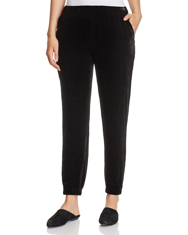 Eileen Fisher slouchy black velvet pants. Details at une femme d'un certain age.