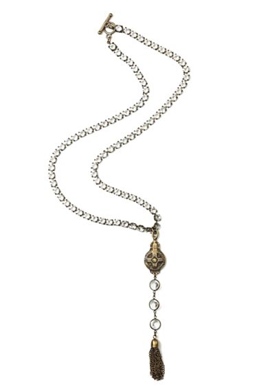 Holiday baubles: Swarovski crystal necklace with vintage French medallion. Details at une femme d'un certain age.