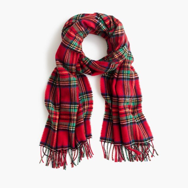 J.Crew red and green tartan wool scarf. Details at une femme d'un certain age.