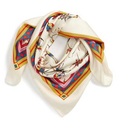 Tory Burch silk square scarf in Dancers pattern. Details at une femme d'un certain age.