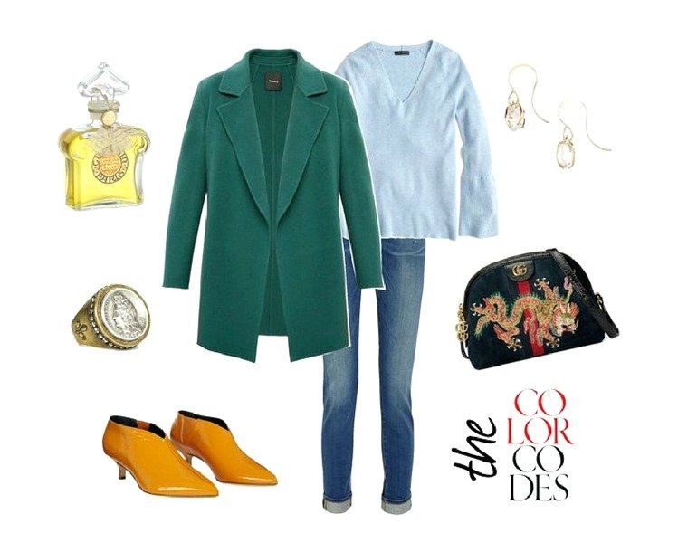 Inspired by Yasmin Sewell, an outfit with unexpected color combinations. Details at une femme d'un certain age.