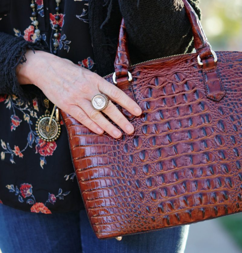 Detail: Brahmin croc-embossed bag in Pecan and French Kande ring. Info at une femme d'un certain age.