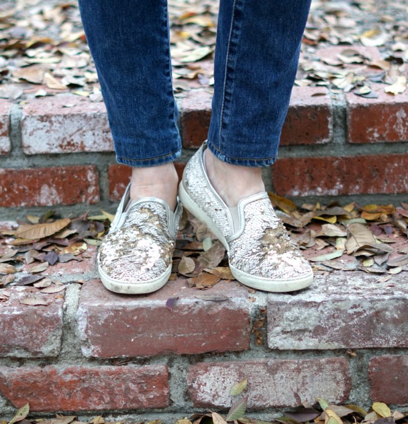 Paul Green sequined slip on sneakers. Details at une femme d'un certain age.