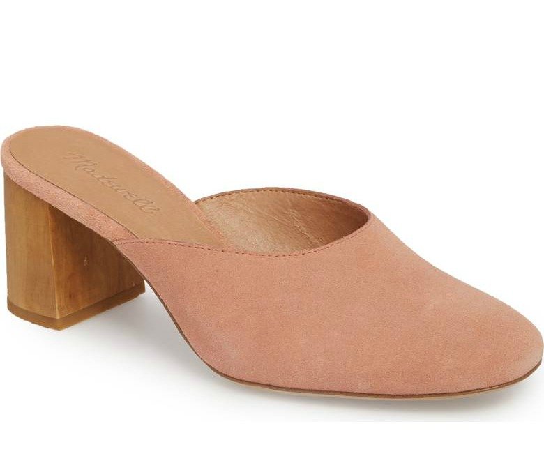 Madewell pink suede mules. Details at une femme d'un certain age.