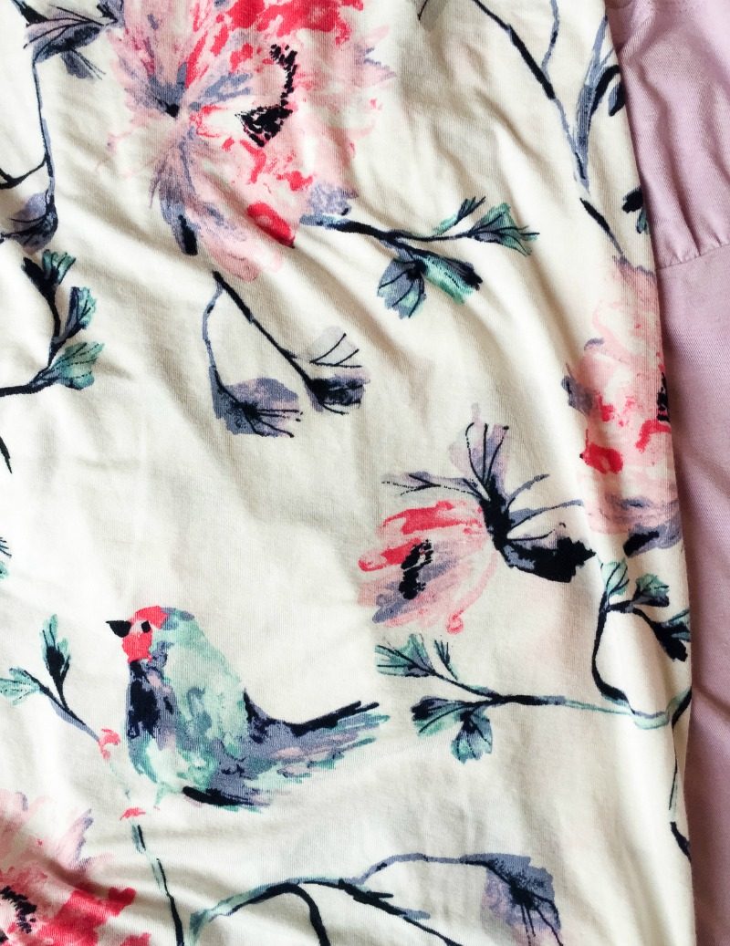 Floral Bird print from Cool Nights Pajamas. Details at une femme d'un certain age.