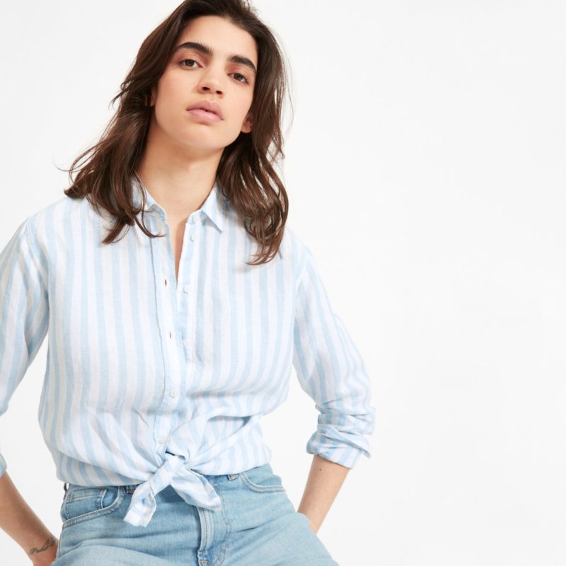 Everlane striped linen shirt. Details at une femme d'un certain age.