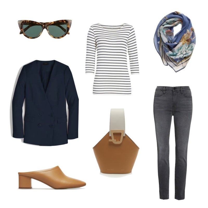 polished casual look with a long collarless jacket. Details at une femme d'un certain age.