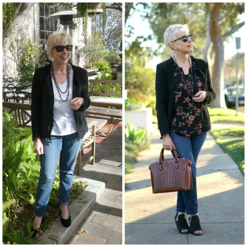 IRO black tweed jacket styled two ways. Details at une femme d'un certain age.