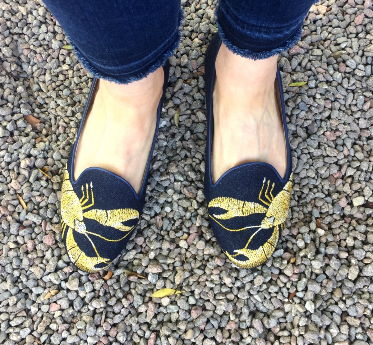 Shoe shopping in Paris: lobster embroidered flats from Chatelles. Details at une femme d'un certain age.