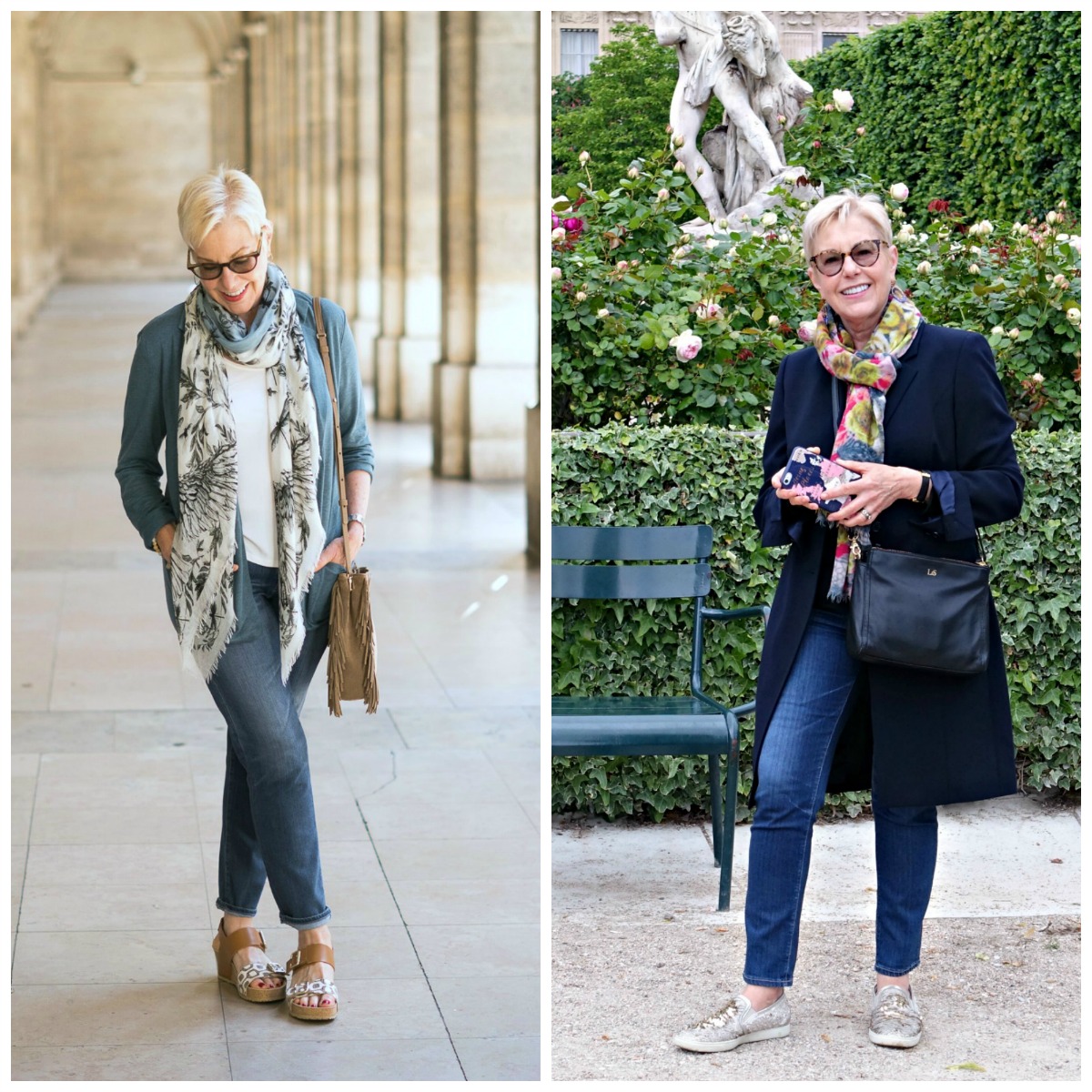 I always include a pair of jeans in my travel wardrobes. Outfits from Paris and Lake Como. Details at une femme d'un certain age.