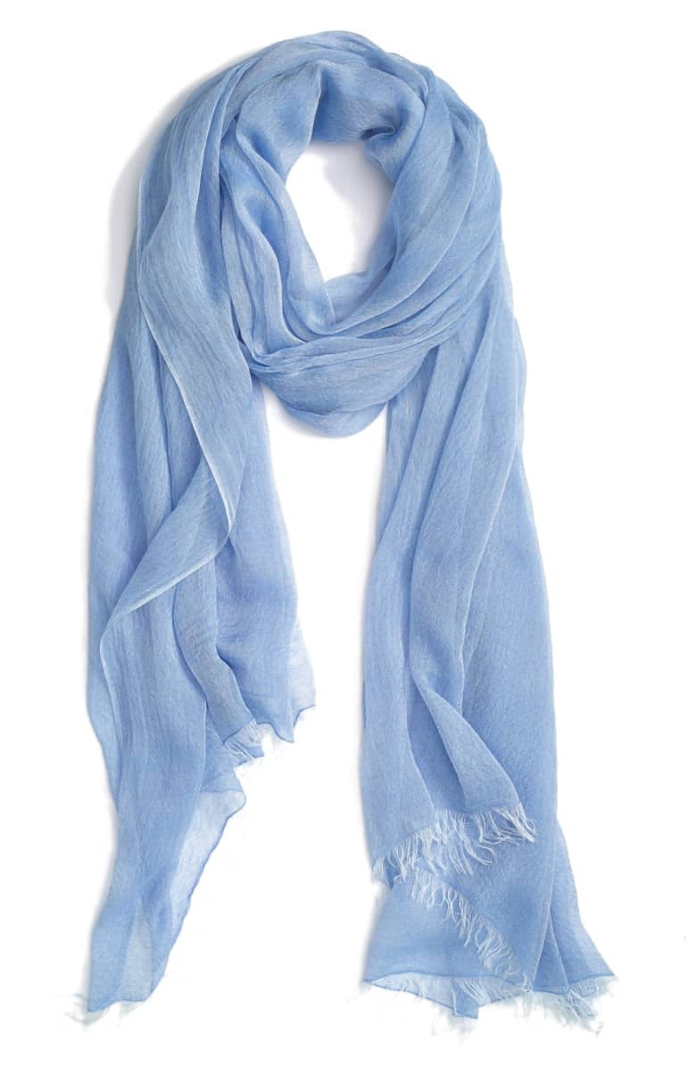 Lightweight silk-modal scarf in chambray blue. Details at une femme d'un certain age.