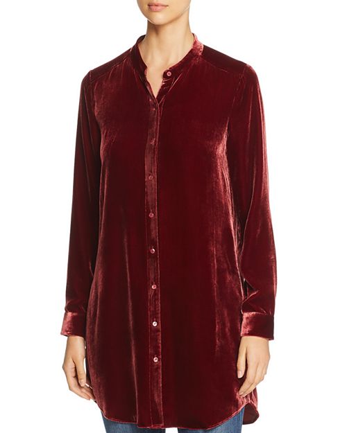 Eileen Fisher red velvet tunic shirt. Details at une femme d'un certain age.