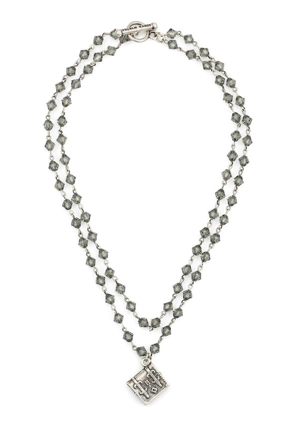 Swarovski crystal jewelry: French Kande necklace with vintage French medallion. Details at une femme d'un certain age.