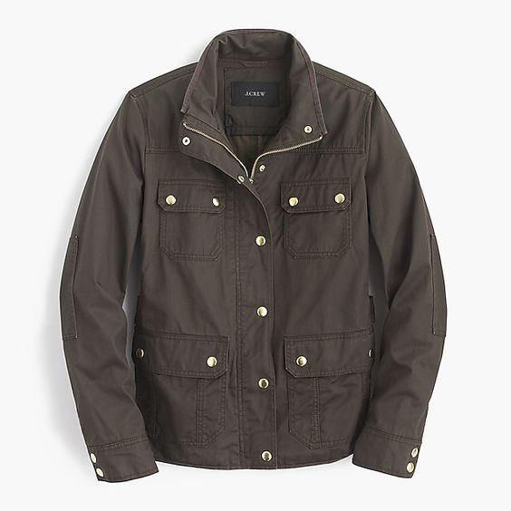 J.Crew Downtown field jacket in mossy brown. Details at une femme d'un certain age.