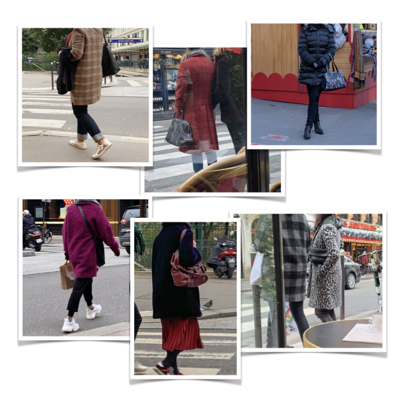Real Paris street style: puffer coats, plaid coats, teddy coats. Details at une femme d'un certain age.