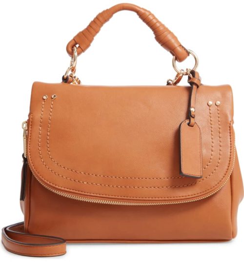 Sole Society faux leather satchel bag in Cognac. Details at une femme d'un certain age.