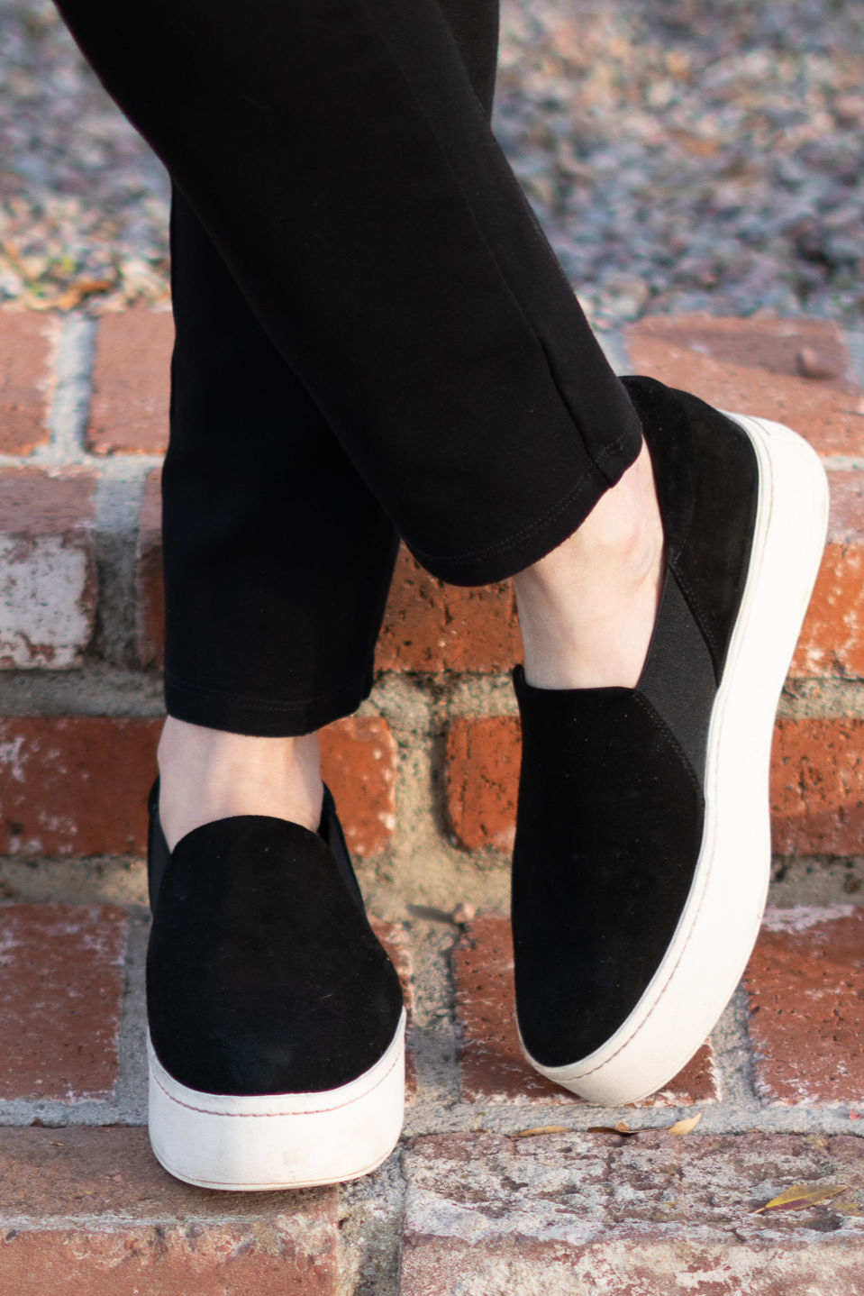 Detail: Susan B. wears Vince Warren slip-on sneakers. More at une femme d'un certain age.