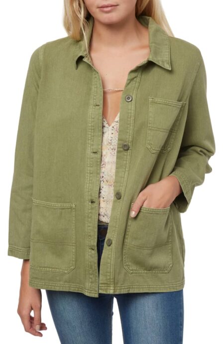 O'Neill La Seine chore jacket in olive. Details at une femme d'un certain age.