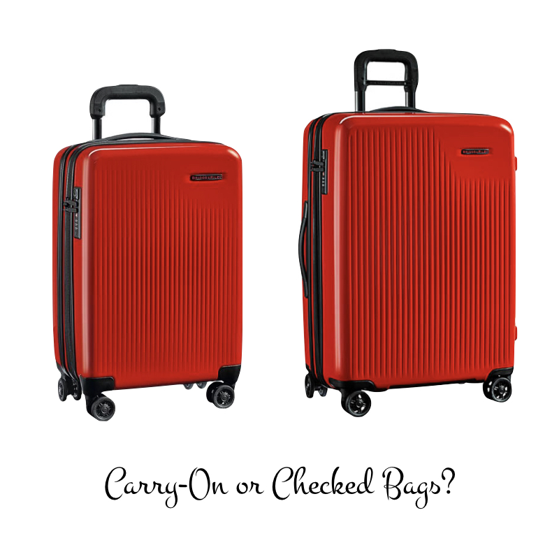 Carry-on vs. checked luggage: which is right for you. Briggs & Riley Sympatico intl carry-on and medium-sized luggage in red. Details at une femme d'un certain age.