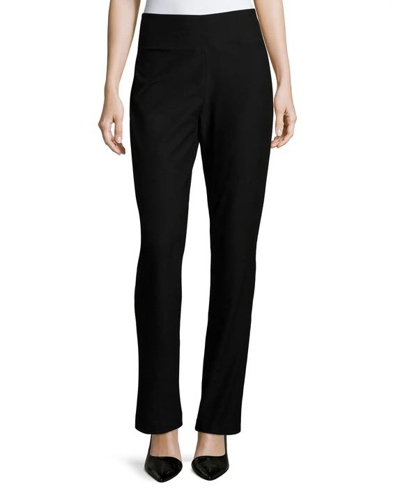 Eileen Fisher on sale: stretch crepe boot cut pants in black. Details at une femme d'un certain age.