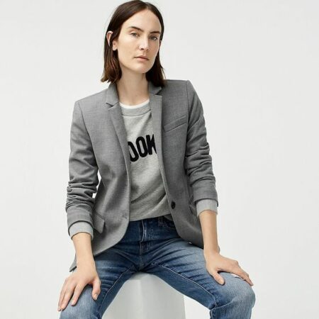 J.Crew Regent blazer in grey. More non-black wardrobe basics at une femme d'un certain age.