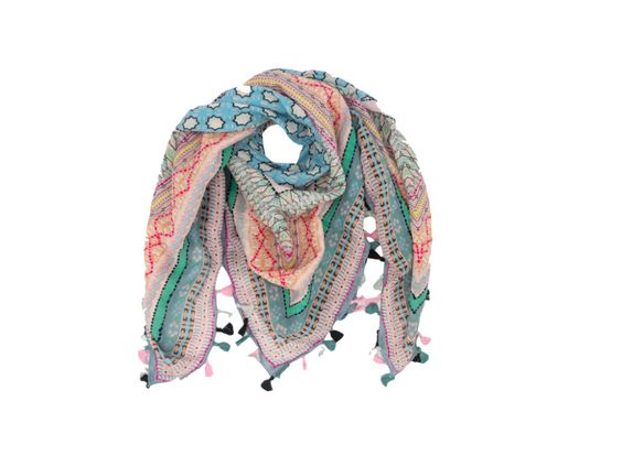 Cotton embroidered geometric print scarf. Details at une femme d'un certain age.
