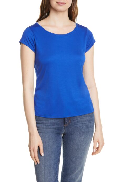 Eileen Fisher cap sleeve tencel tee in royal blue. Details at une femme d'un certain age.