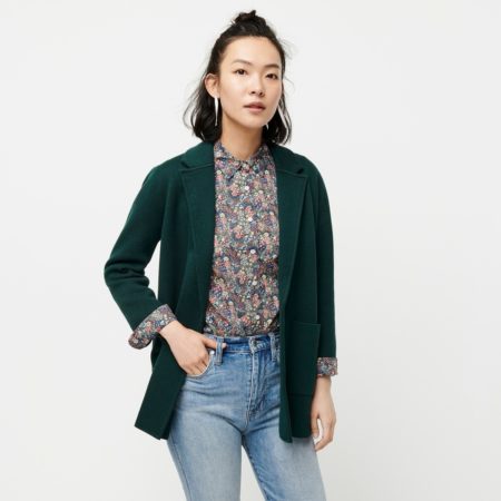 J.Crew Sophie Sweater blazer in forest green. Details at une femme d'un certain age.