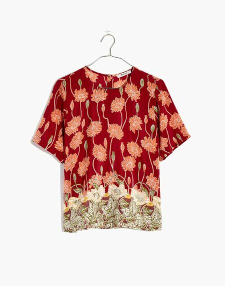 Madewell silk tee in sunflower print. Details at une femme d'un certain age.